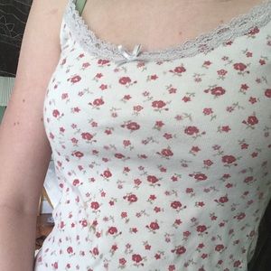 brandy melville red flowers tank top